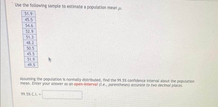 Solved Use the following sample to estimate a population | Chegg.com