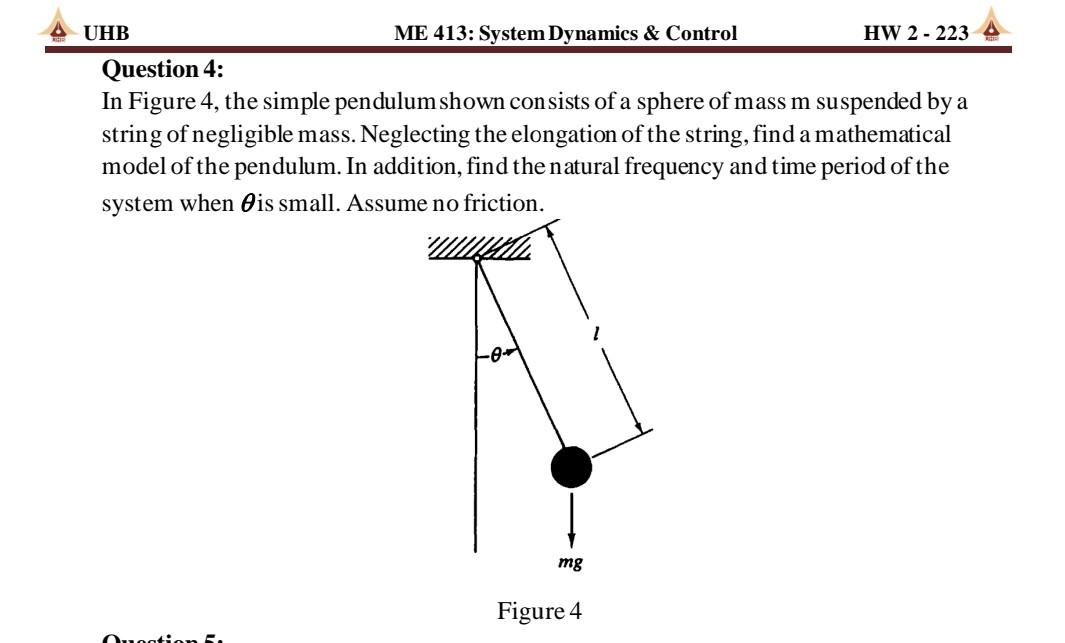 Solved In Figure 4 , The Simple Pendulum Shown Consists Of A | Chegg.com