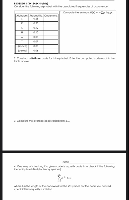Solved PROBLEM 1 (3+12+243 Points) Consider the following | Chegg.com