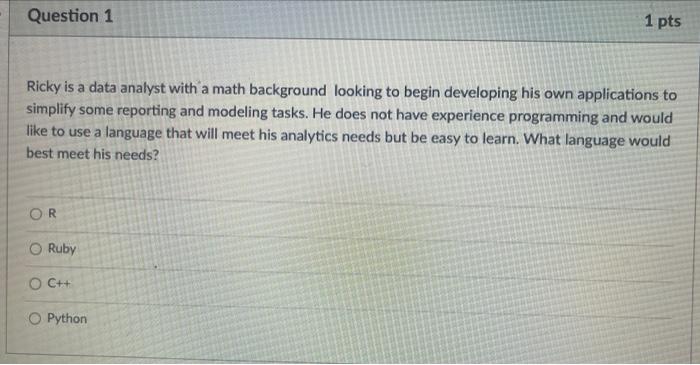Solved Ricky is a data analyst with a math background | Chegg.com