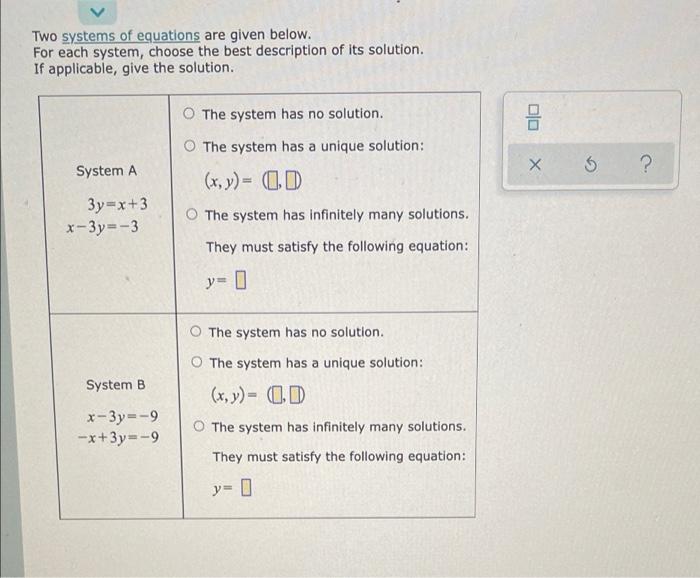 Solved Two Systems Of Equations Are Given Below. For Each | Chegg.com