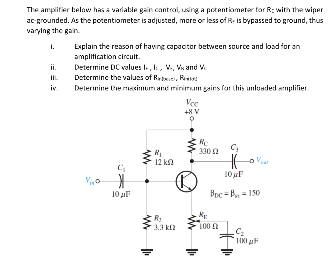 Solved The amplifier below has a variable gain control, | Chegg.com