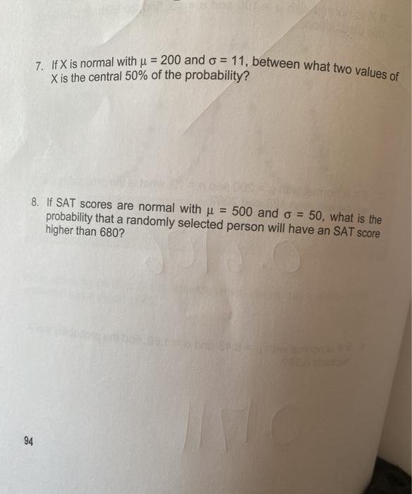 Solved 7 If X Is Normal With U 0 And O 11 Between Chegg Com