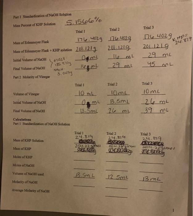 Solved Titration experiment. Find mass of KHP solution and