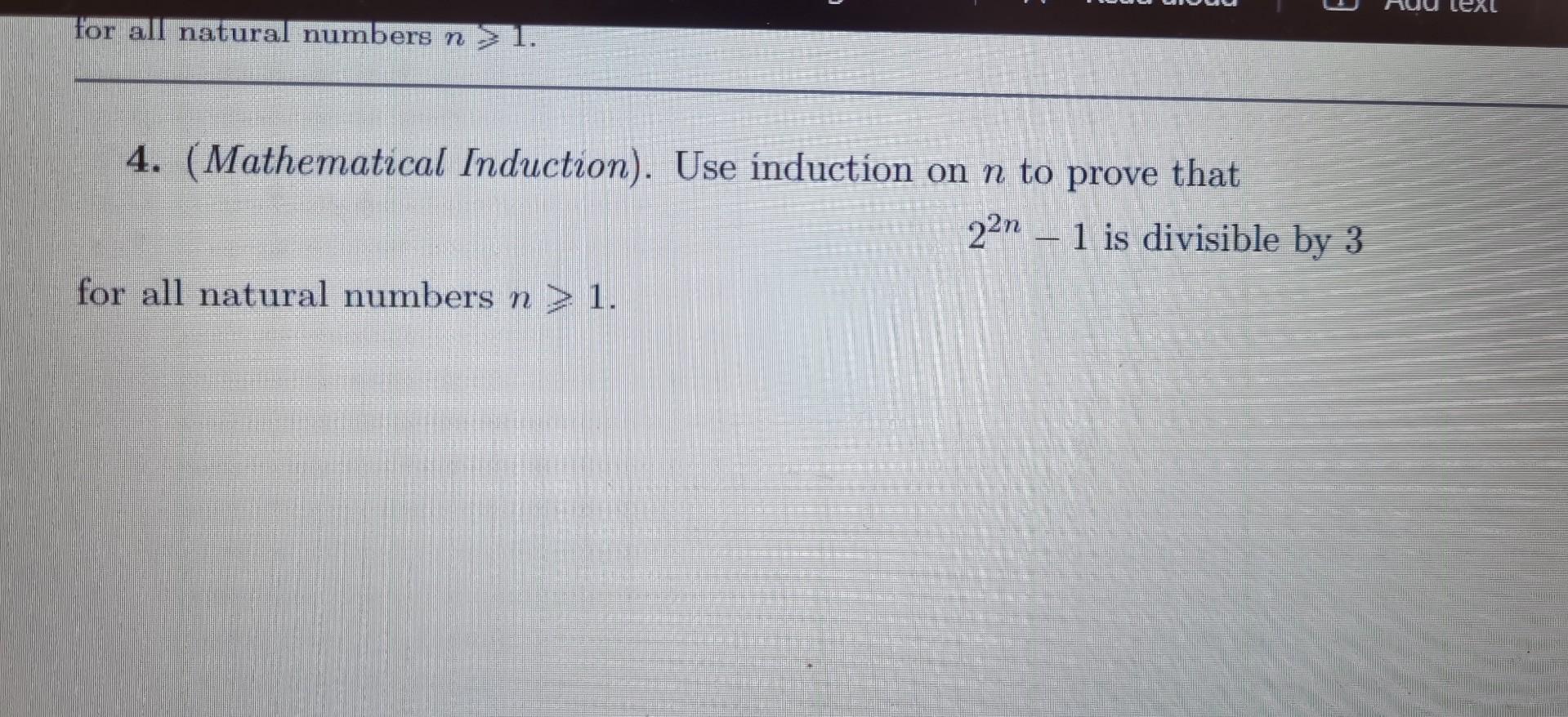 Solved 4. (Mathematical Induction). Use Induction On N To | Chegg.com