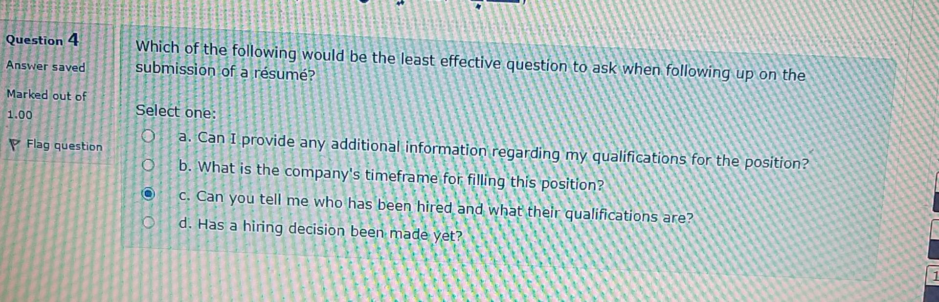 Solved Question 4Answer savedMarked out of1.00Flag | Chegg.com