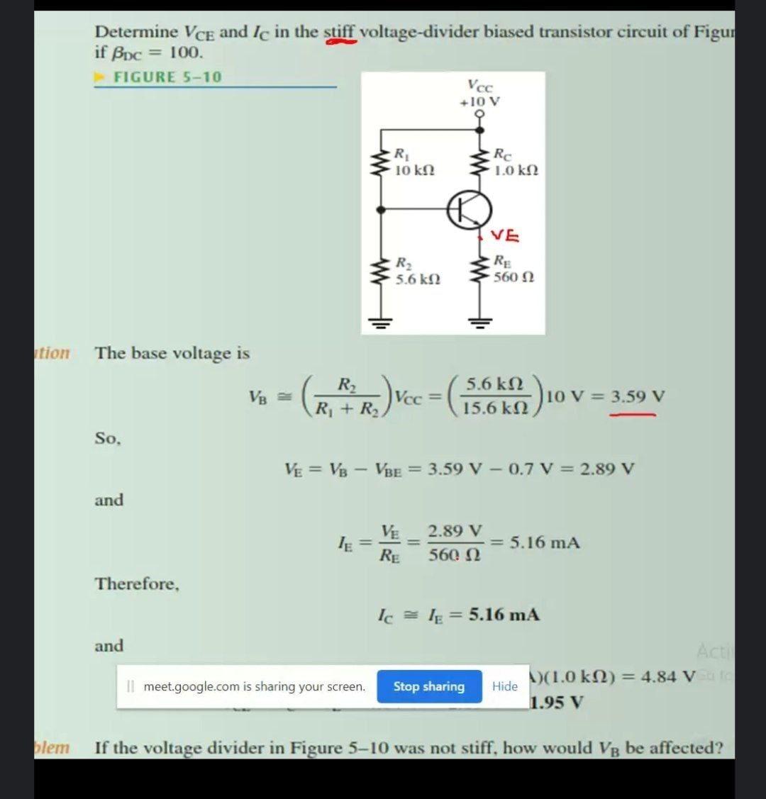 Solved Determine Vce And Ic In The Stiff Voltage Divider