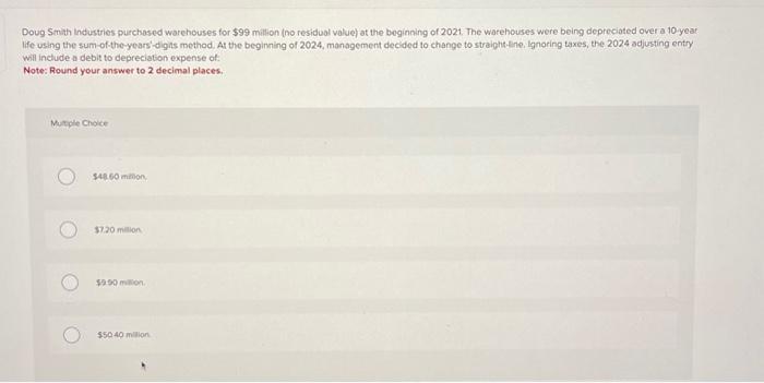 Solved Doug Smith Industries purchased warehouses for $99 | Chegg.com