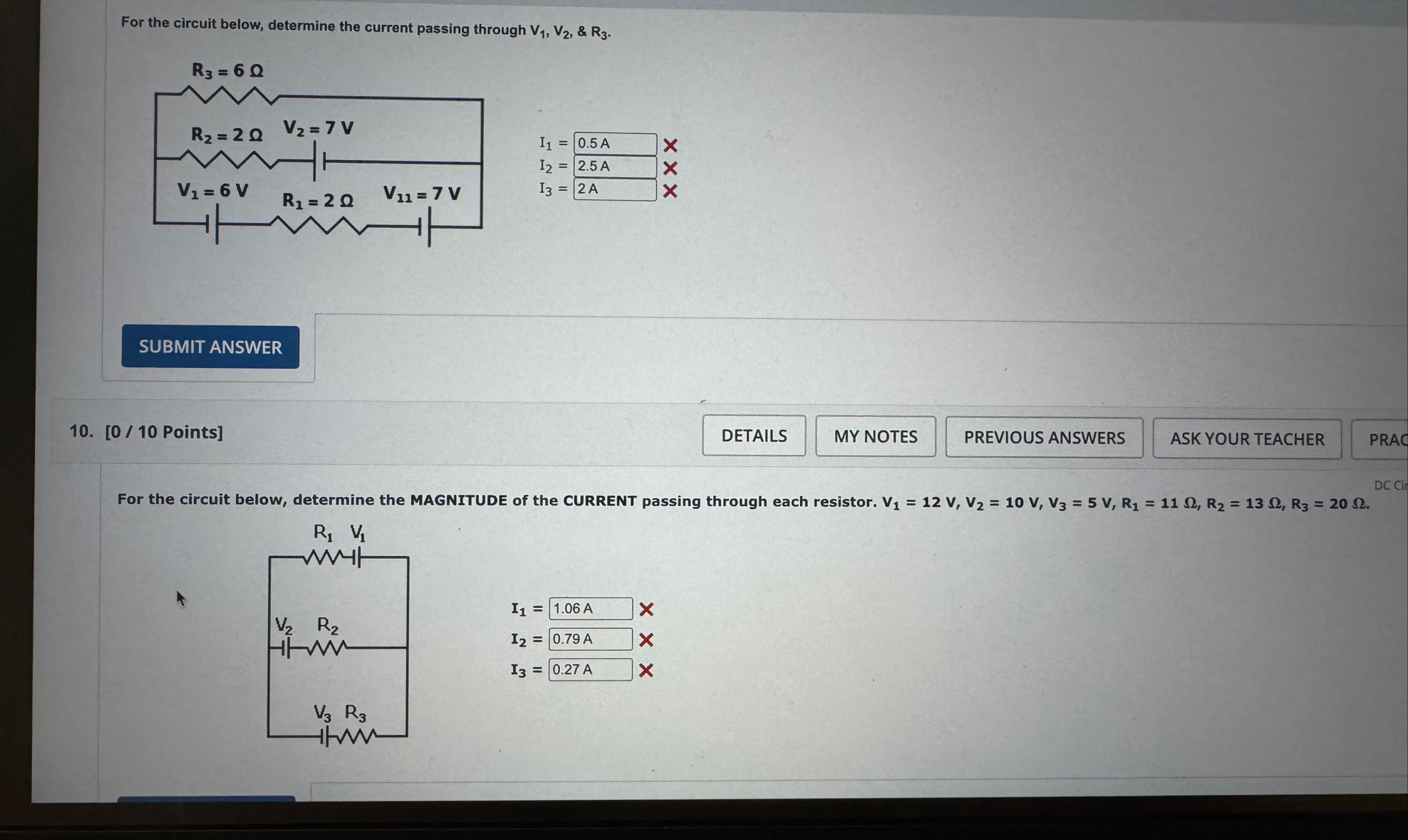 Solved For the circuit below, determine the current passing | Chegg.com