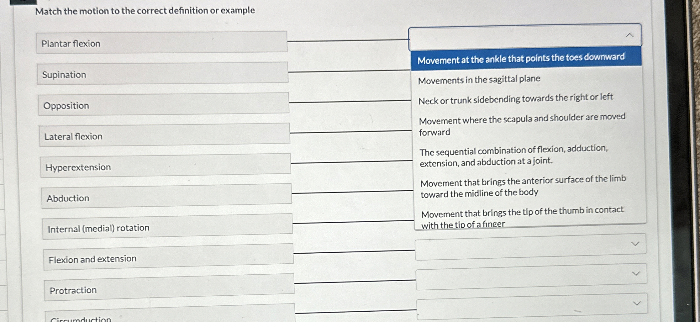 Solved Match the motion to the correct definition or