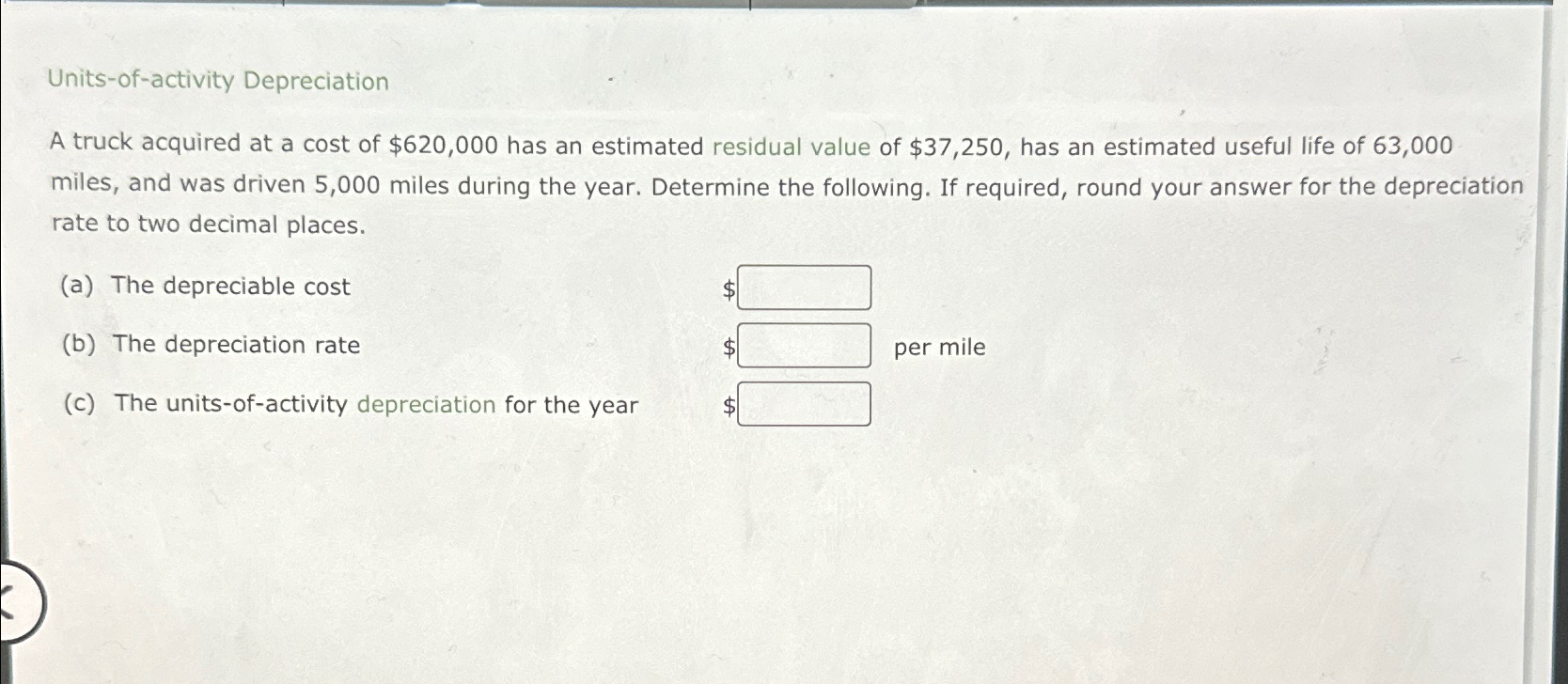 Solved Unitsofactivity DepreciationA truck acquired at a