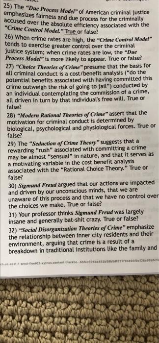 25) The &ldquo;Due Process Model&rdquo; of American criminal | Chegg.com