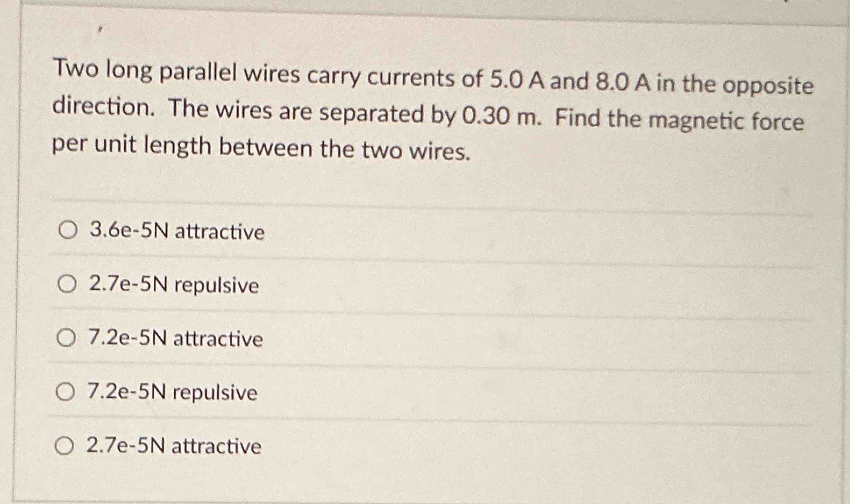Solved Two long parallel wires carry currents of 5.0 ﻿A and | Chegg.com