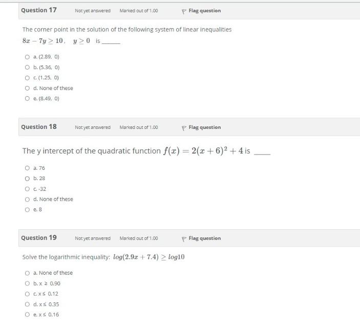 Solved Question 17 Not yet answered Marked out of 1.00 p | Chegg.com