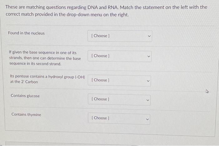 Solved These are matching questions regarding DNA and RNA. | Chegg.com