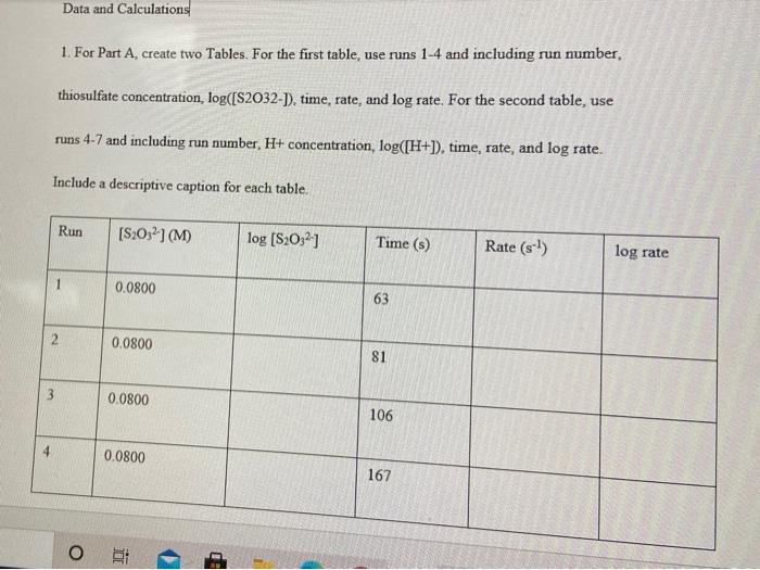 Solved Data and Calculations 1. For Part A create two | Chegg.com