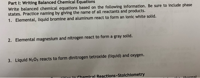 Solved Part 1! Writing Balanced Chemical Equations Write | Chegg.com