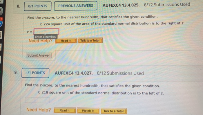 Solved 0/1 POINTS PREVIOUS ANSWERS AUFEXC4 13.4.025. 6/12 | Chegg.com