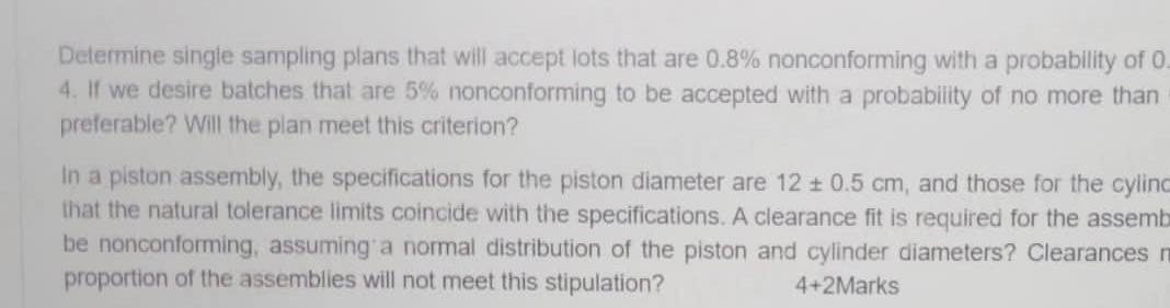 Solved Determine single sampling plans that will accept lots | Chegg.com