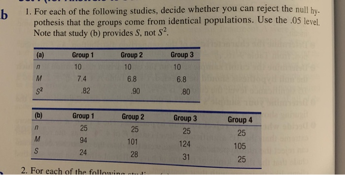 Solved B 1. For Each Of The Following Studies, Decide | Chegg.com