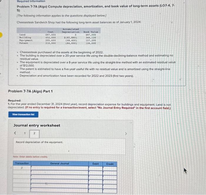 Solved Required Information Problem 7-7A (Algo) Compute | Chegg.com