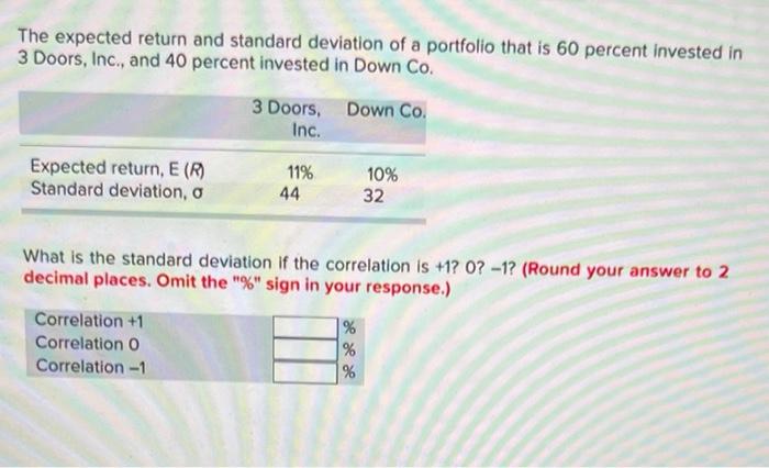 Solved The expected return and standard deviation of a | Chegg.com