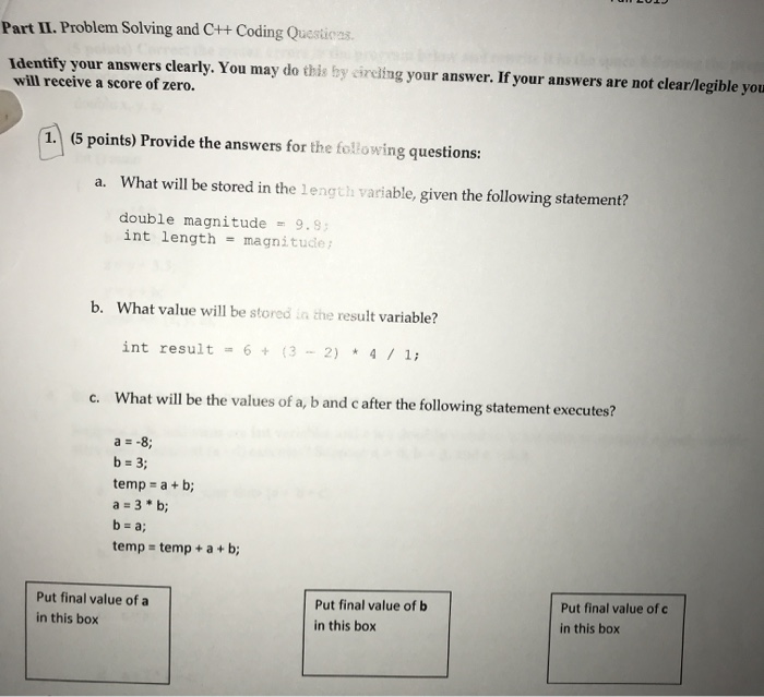 Solved Part II. Problem Solving and CH Coding Questions, | Chegg.com