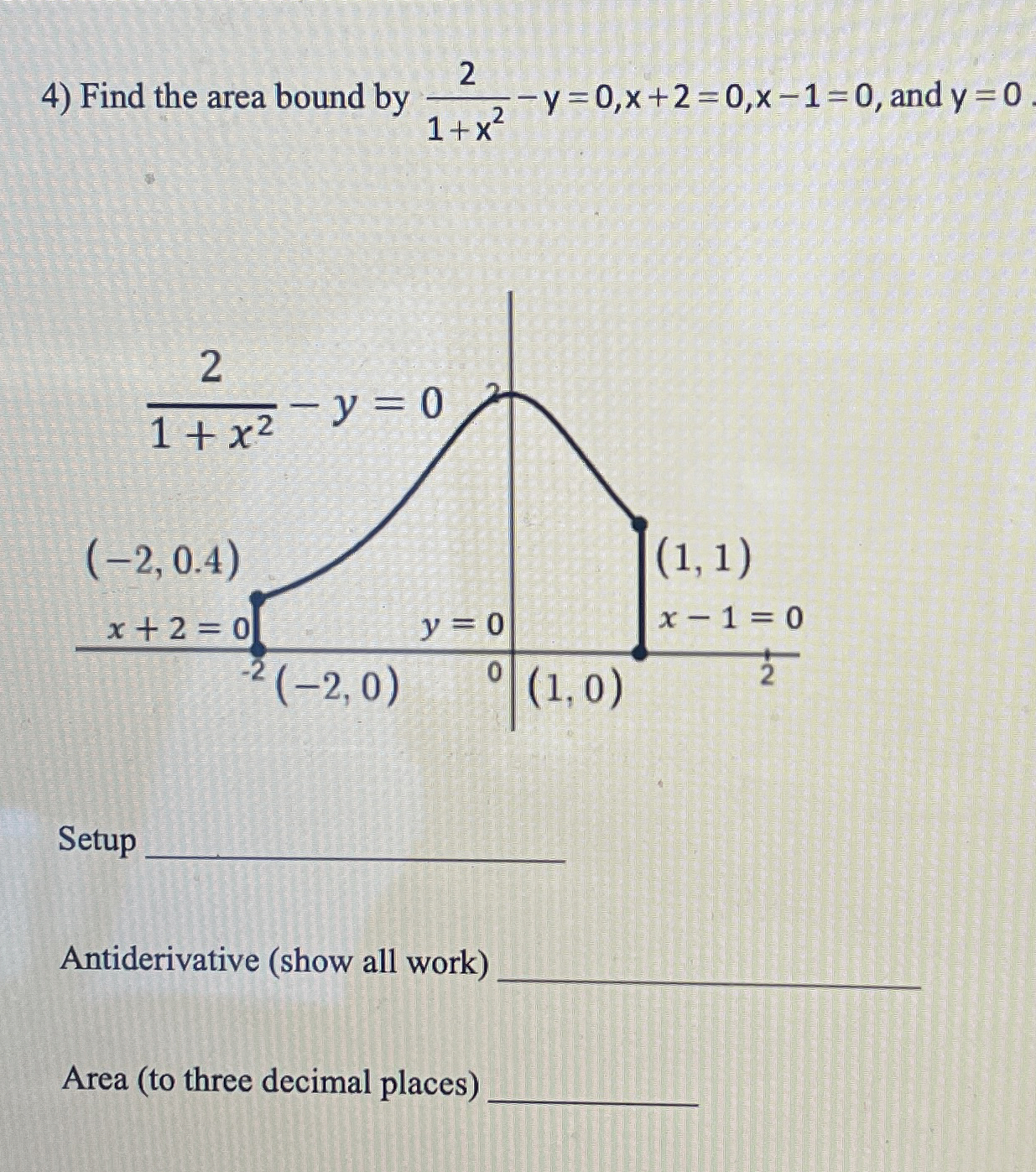 Solved Find the area bound by 21+x2-y=0,x+2=0,x-1=0, ﻿and | Chegg.com