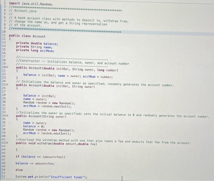 Solved File Account java (see previous exercise) contains a | Chegg.com