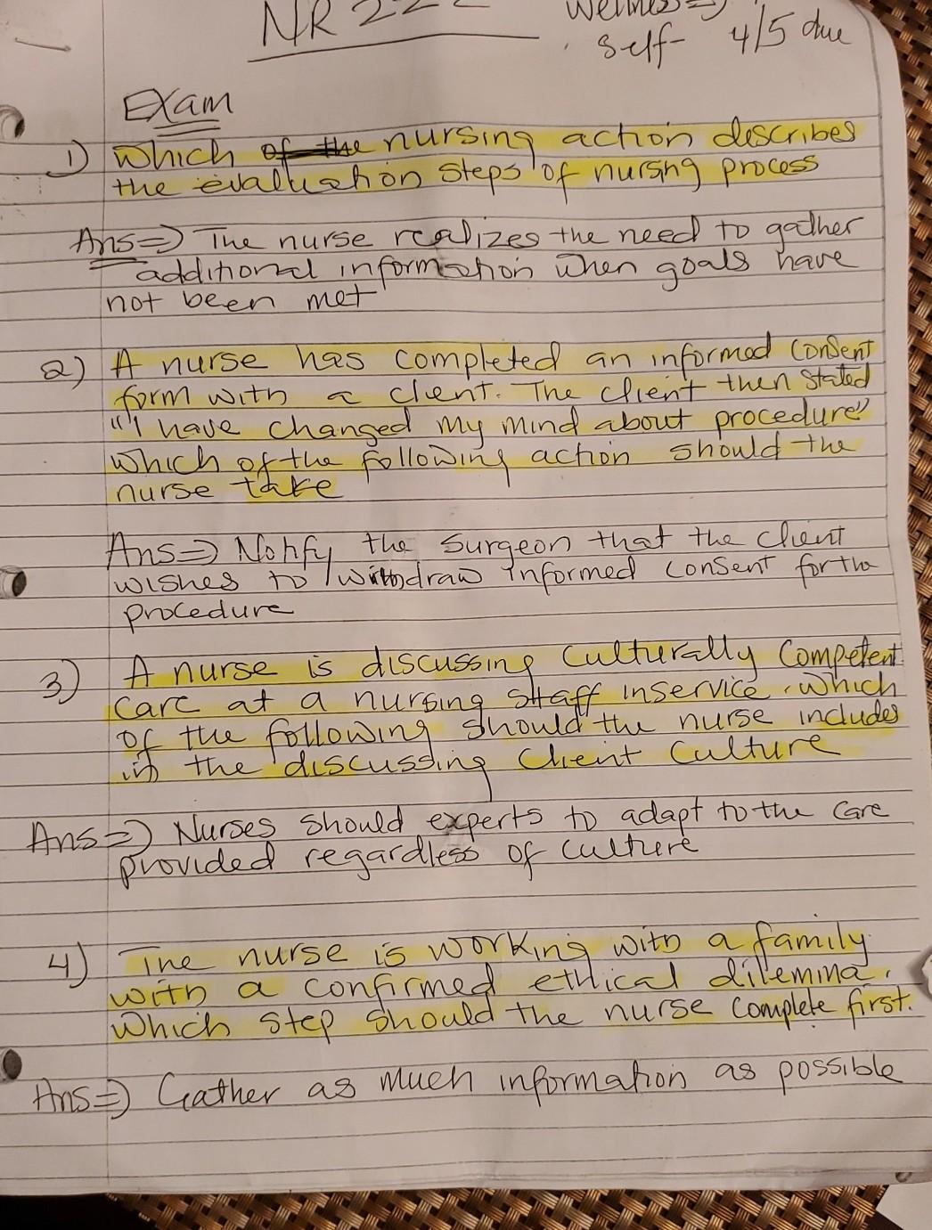 Solved NR Self 415 due Exam 1 which of the nursing action | Chegg.com