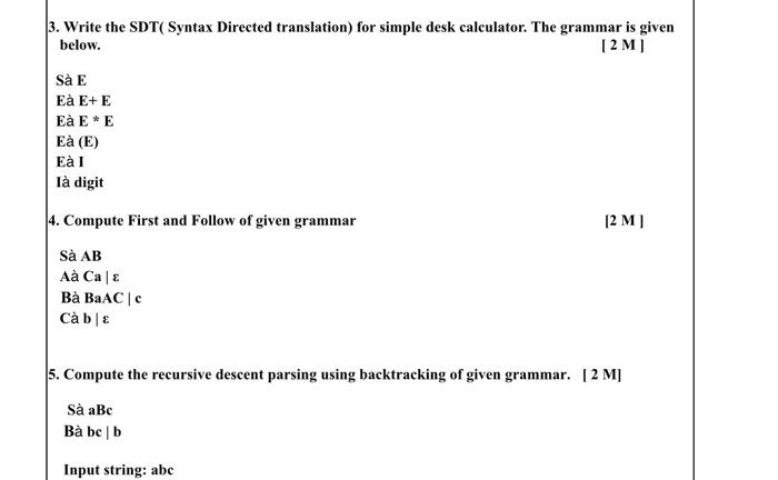 Solved 3. Write the SDT(Syntax Directed translation) for | Chegg.com