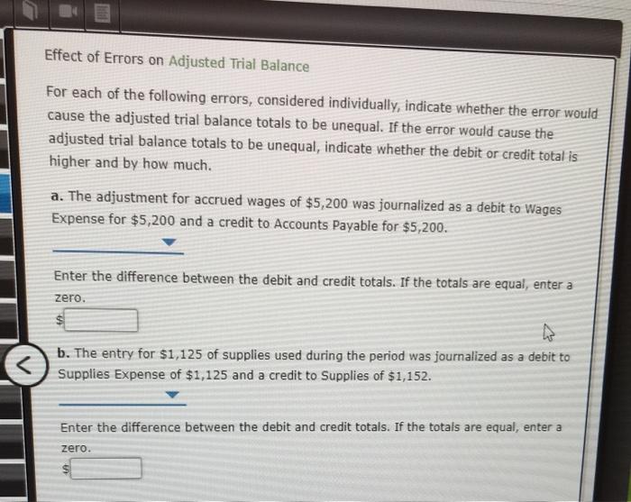 Solved Effect of Errors on Adjusted Trial Balance For each | Chegg.com
