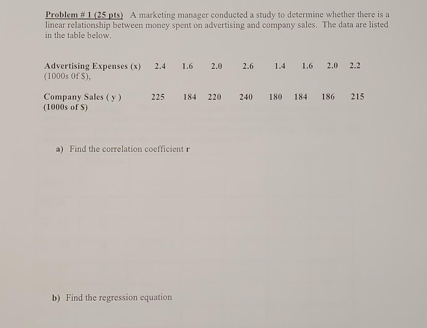 Solved Problem \# 1 (25 pts) A marketing manager conducted a | Chegg.com