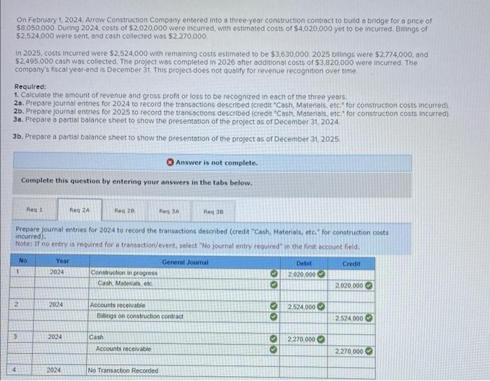Solved On February 1, 2024, Arrow Construction Company