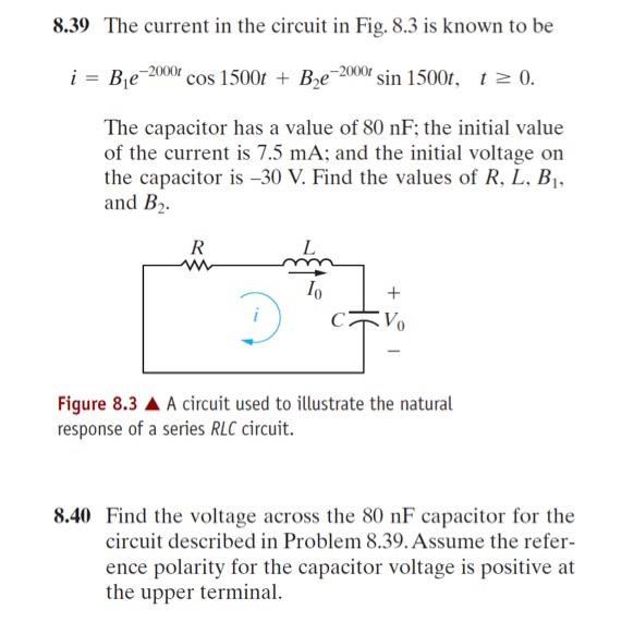 8.39 The current in the circuit in Fig. 8.3 is known | Chegg.com