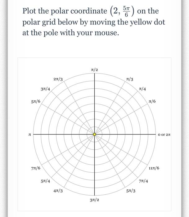 Solved Plot the polar coordinate (2,65π) on the polar grid | Chegg.com