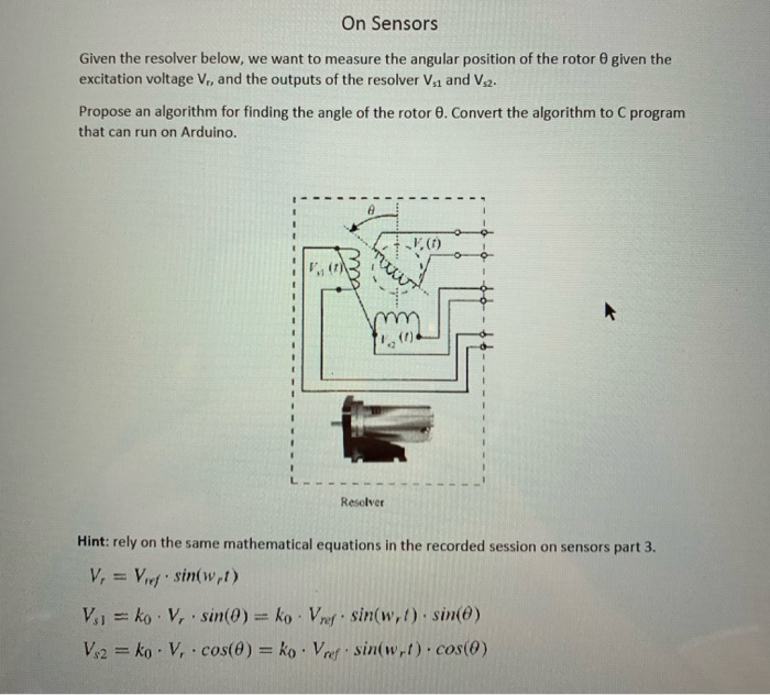 On Sensors Given the resolver below, we want to | Chegg.com