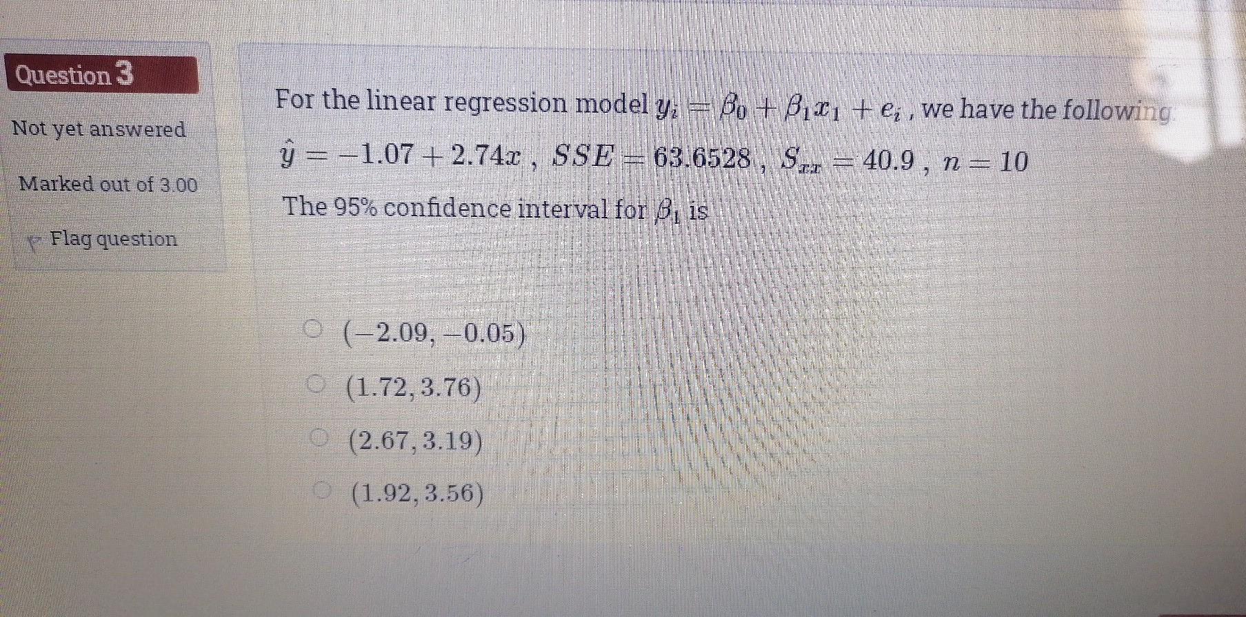 Solved Question 3 Not yet answered For the linear regression | Chegg.com