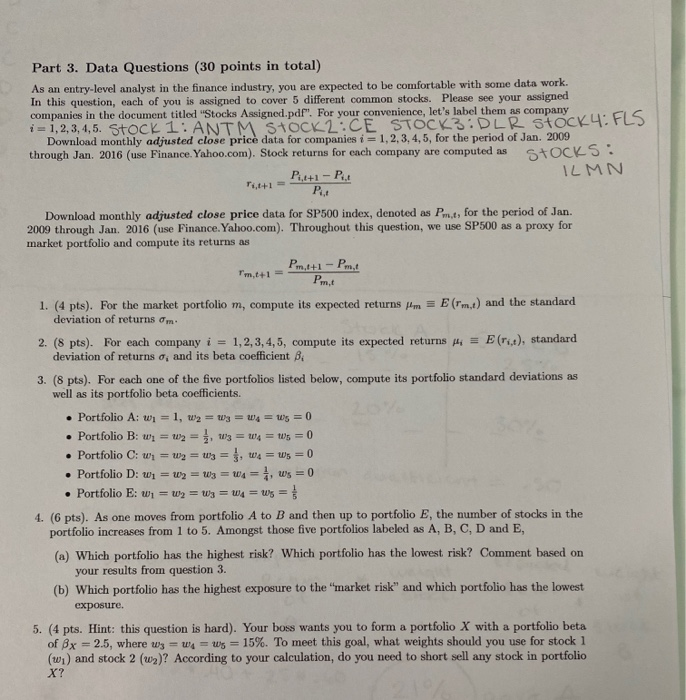 Part 3. Data Questions (30 points in total) As an | Chegg.com