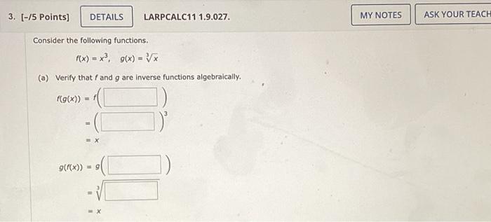 Solved Consider The Following Functions. F(x)=x3,g(x)=3x (a) | Chegg.com