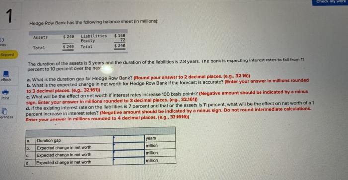 Solved Check Won 1 Hedge Row Bank Has The Following Balance