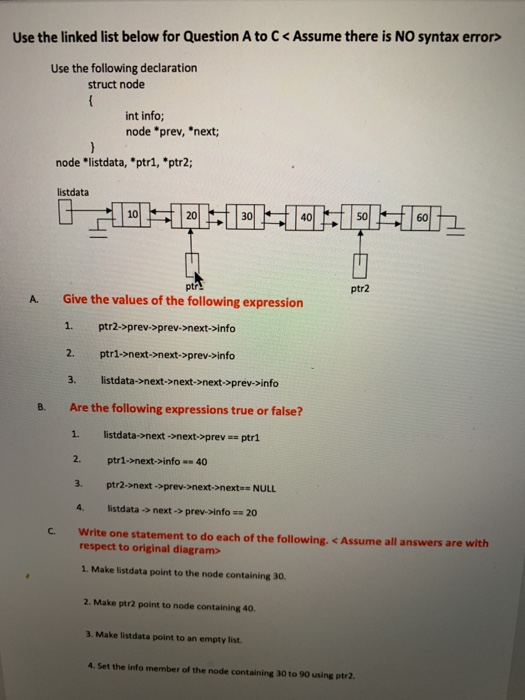 Solved Use the linked list below for Question A to C