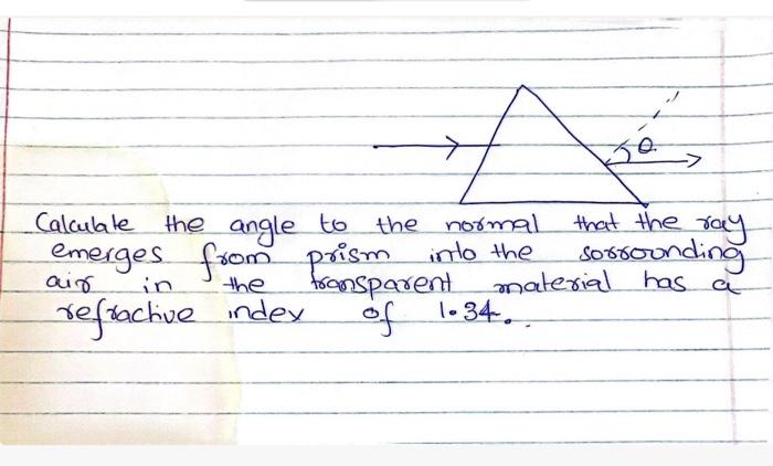 Calculate the angle to the normal that the ray | Chegg.com