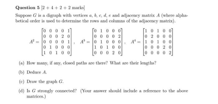 Solved Question 5[2+4+2+2 marks ] Suppose G is a digraph | Chegg.com