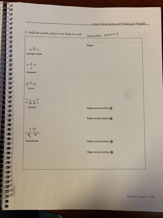 Solved Report Sheet Lewis Structures and Molecular Models | Chegg.com