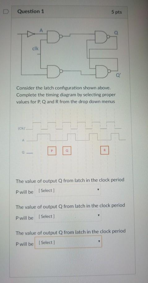 Solved Question 1 5 pts clk a Consider the latch | Chegg.com