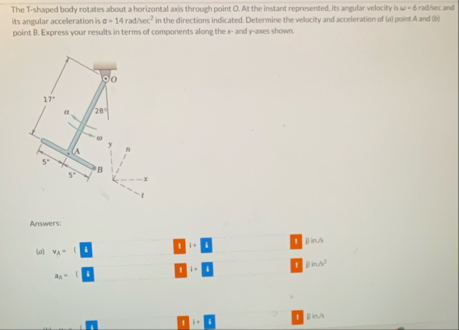 Solved The T-shaped body rotates about a horizontal axis | Chegg.com