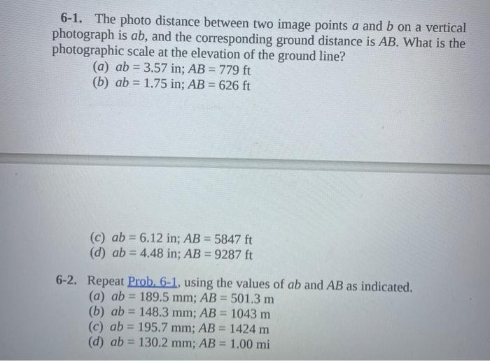 Solved 6-1. The Photo Distance Between Two Image Points A | Chegg.com