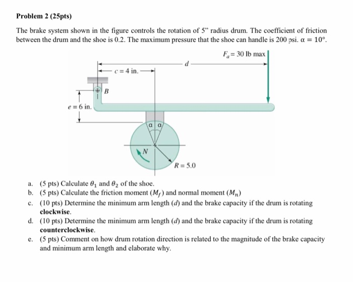 Solved Problem 2 (25pts) The brake system shown in the | Chegg.com