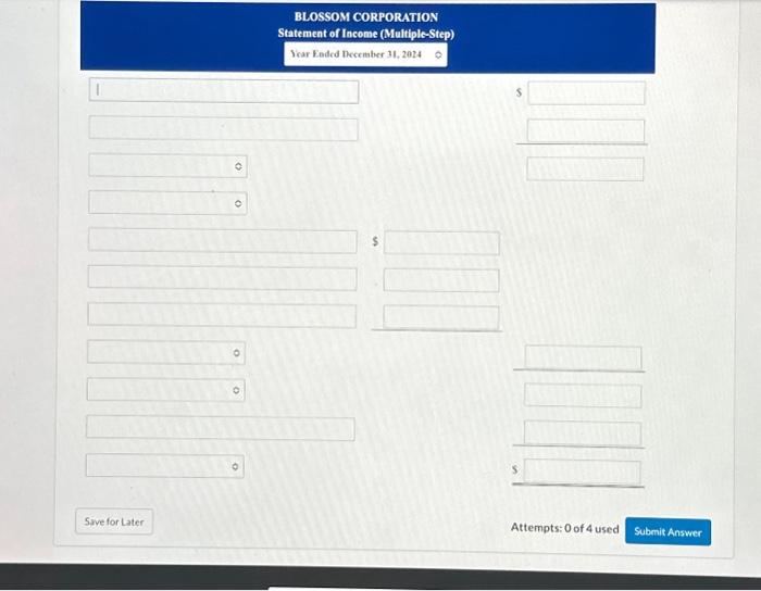 Solved The Following Selected Accounts From Blossom | Chegg.com